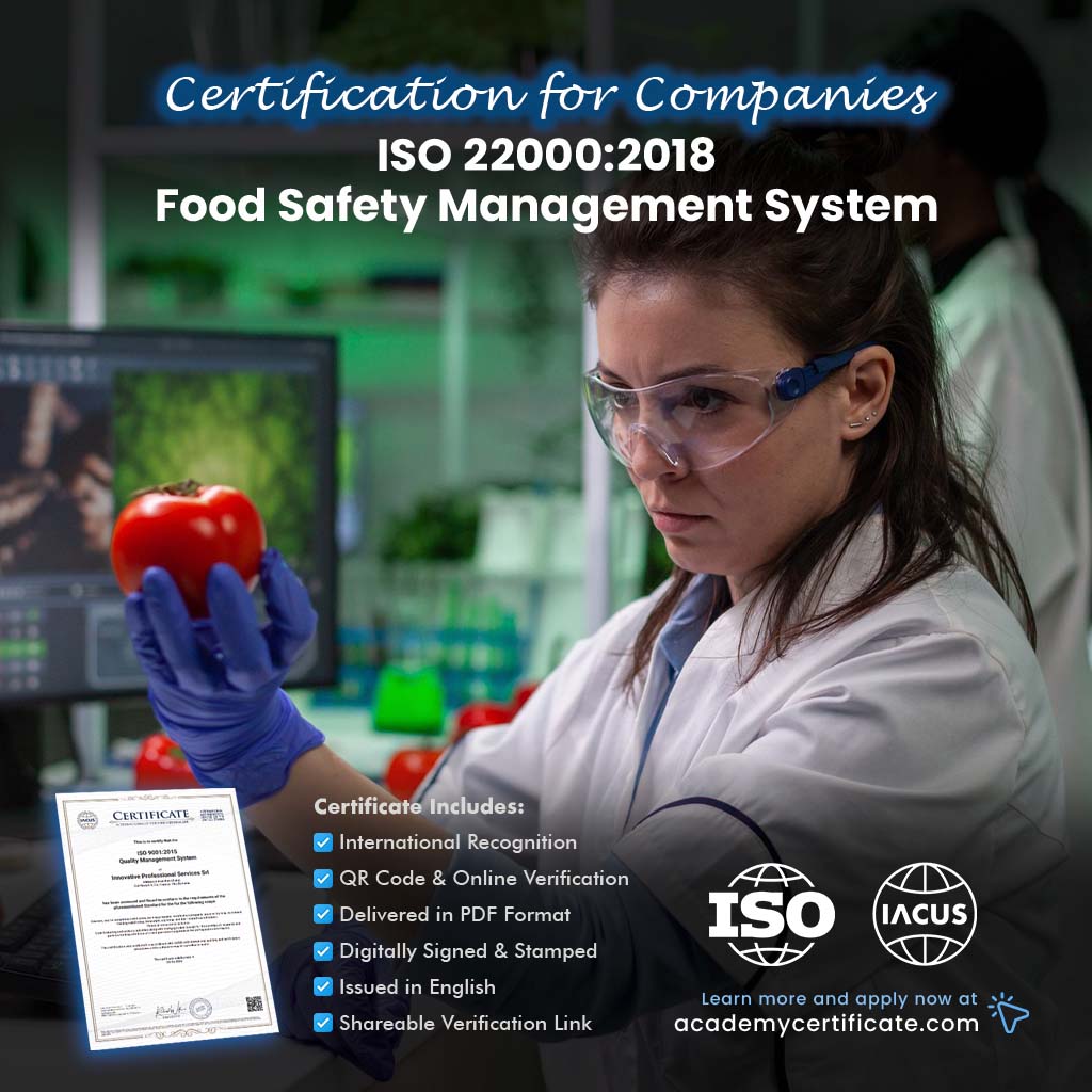 ISO 22000:2018 Food Safety Management System Certification for Companies and Institutions