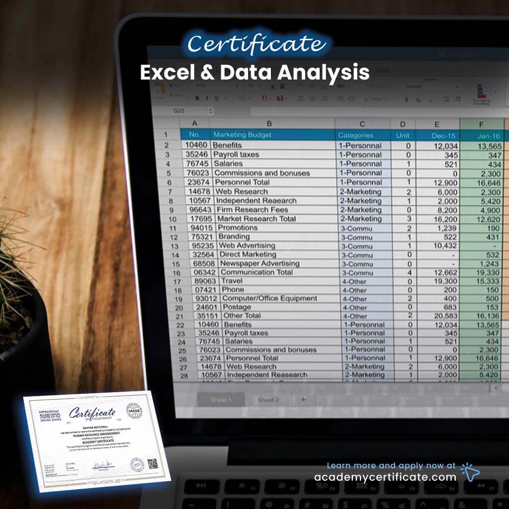 Excel & Data Analysis Certificate– Academy Certificate