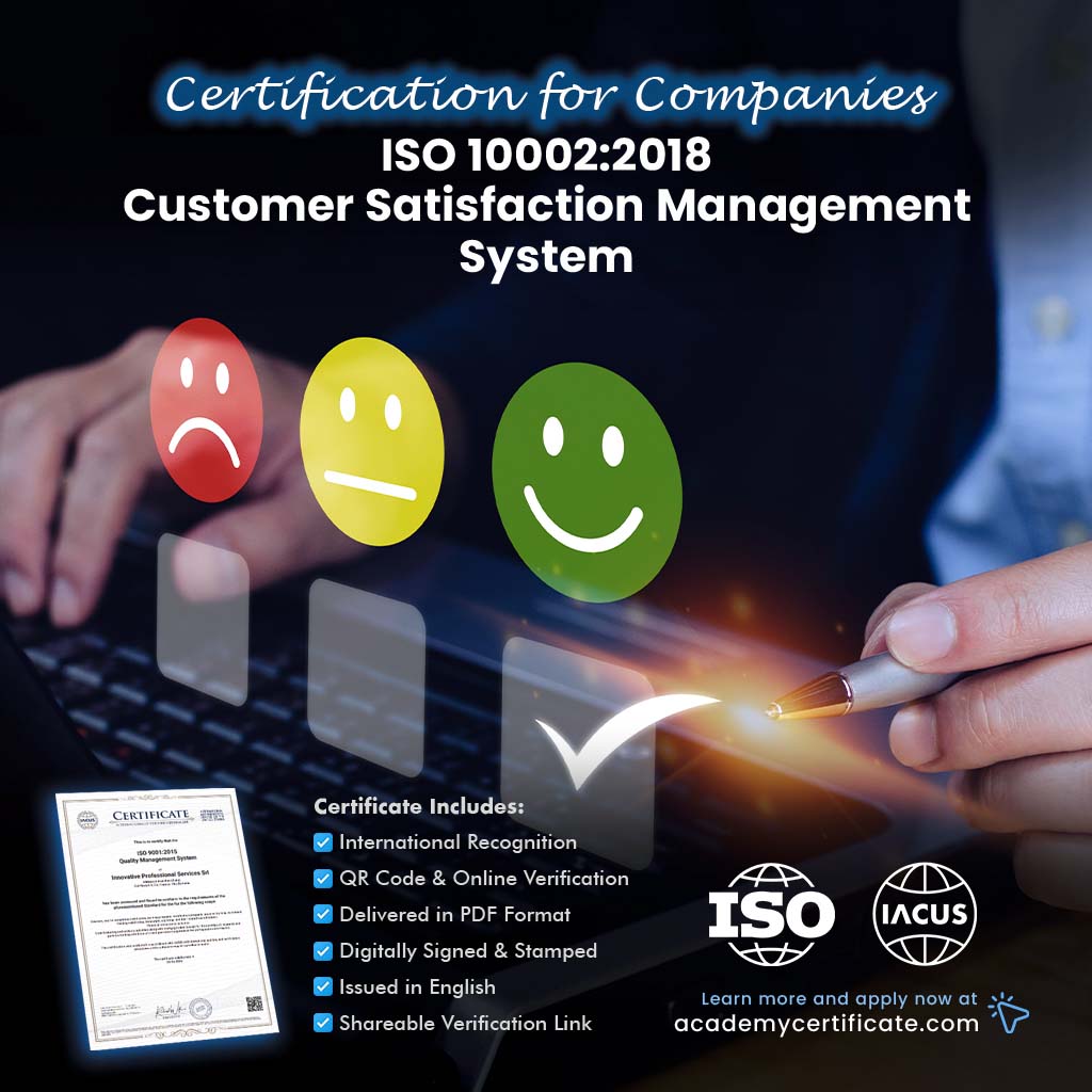 شهادة نظام إدارة رضا العملاء ISO 10002:2018 للشركات والمؤسسات